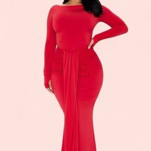 Fashion Nova Vibrant Red Long Sleeve Dress
